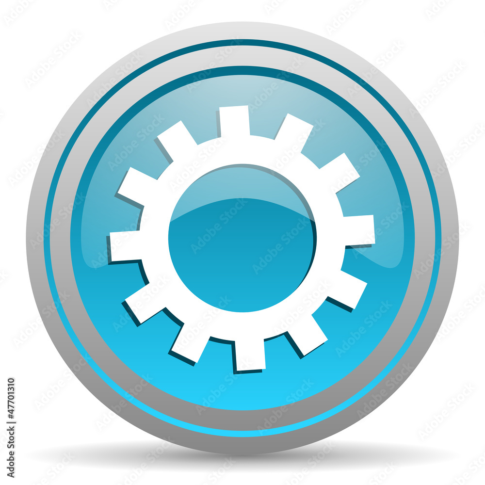 gears blue glossy icon on white background