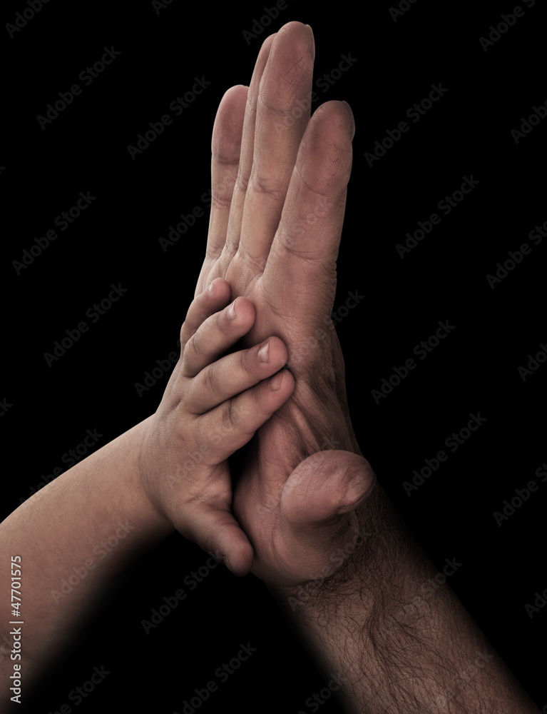 baby hand with father's hand baby hand with father's hand