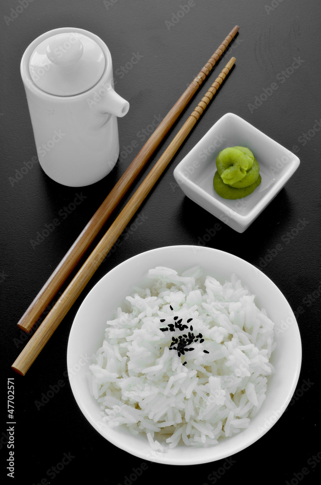 Rice with wasabi and chopsticks Rice with wasabi and chopsticks