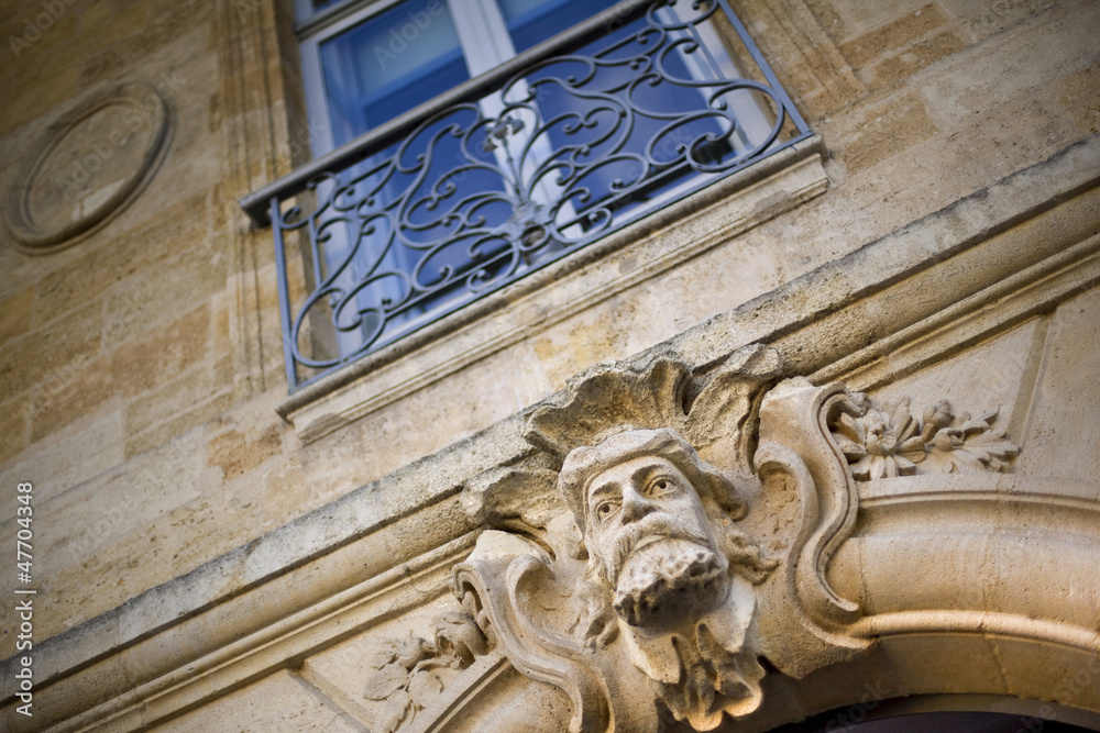 Bordeaux, maison, architecture, mascaron, style, façade