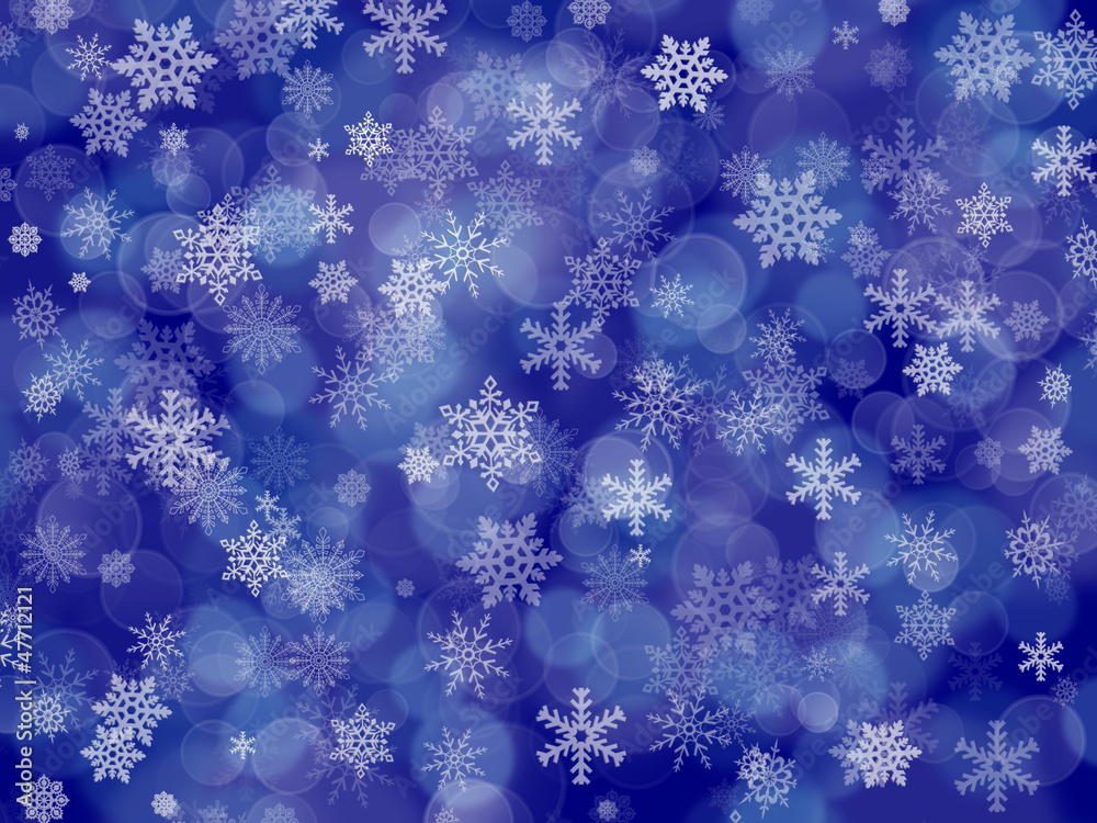 Dark blue winter background with snowflakes and boke Dark blue winter background with snowflakes and boke