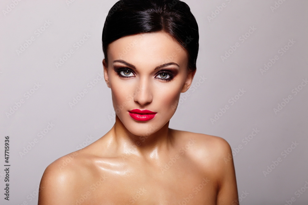 beautiful sexy young model with red lips,bright makeup beautiful sexy young model with red lips,bright makeup