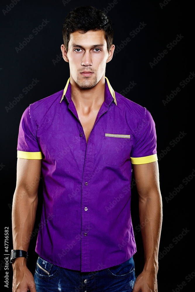 Fototapeta premium fashion sexy attractive handsome stylish man in casual cloth