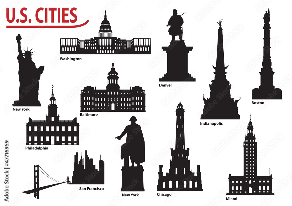 Silhouettes of U.S. cities