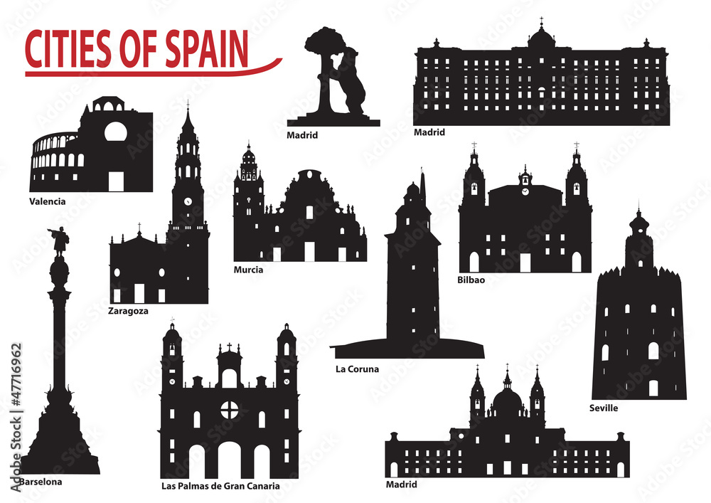 Fototapeta premium Silhouettes of cities in Spain