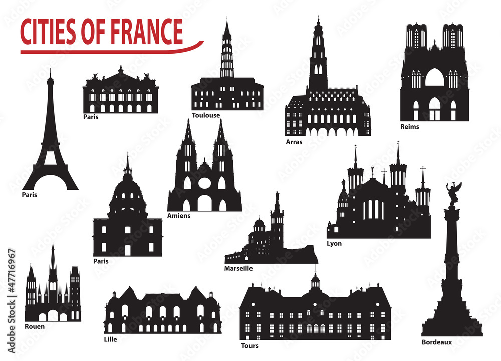 Silhouettes of cities in France