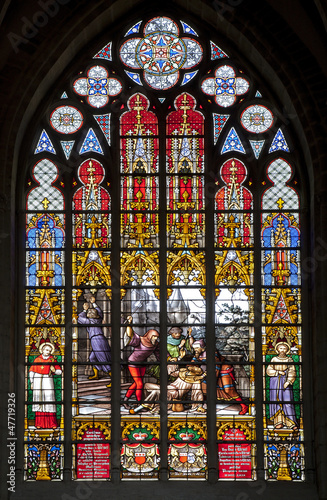 Brussels - Windowpane in st. Michael s gothic cathedral