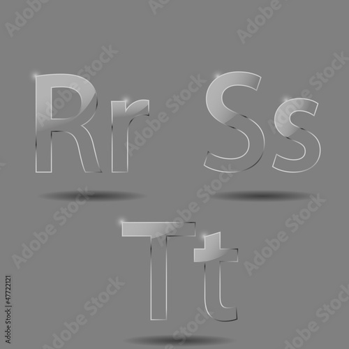 Прозрачные стеклянные буквы, цифры и символы. R S T