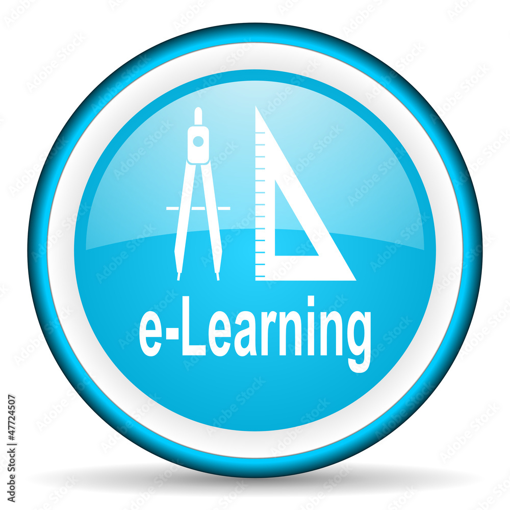 e-learning blue glossy icon on white background e-learning blue glossy icon on white background
