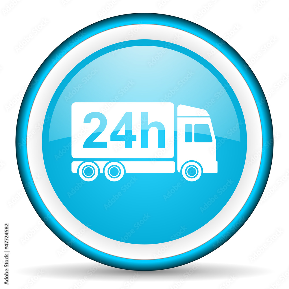 delivery 24h blue glossy icon on white background delivery 24h blue glossy icon on white background