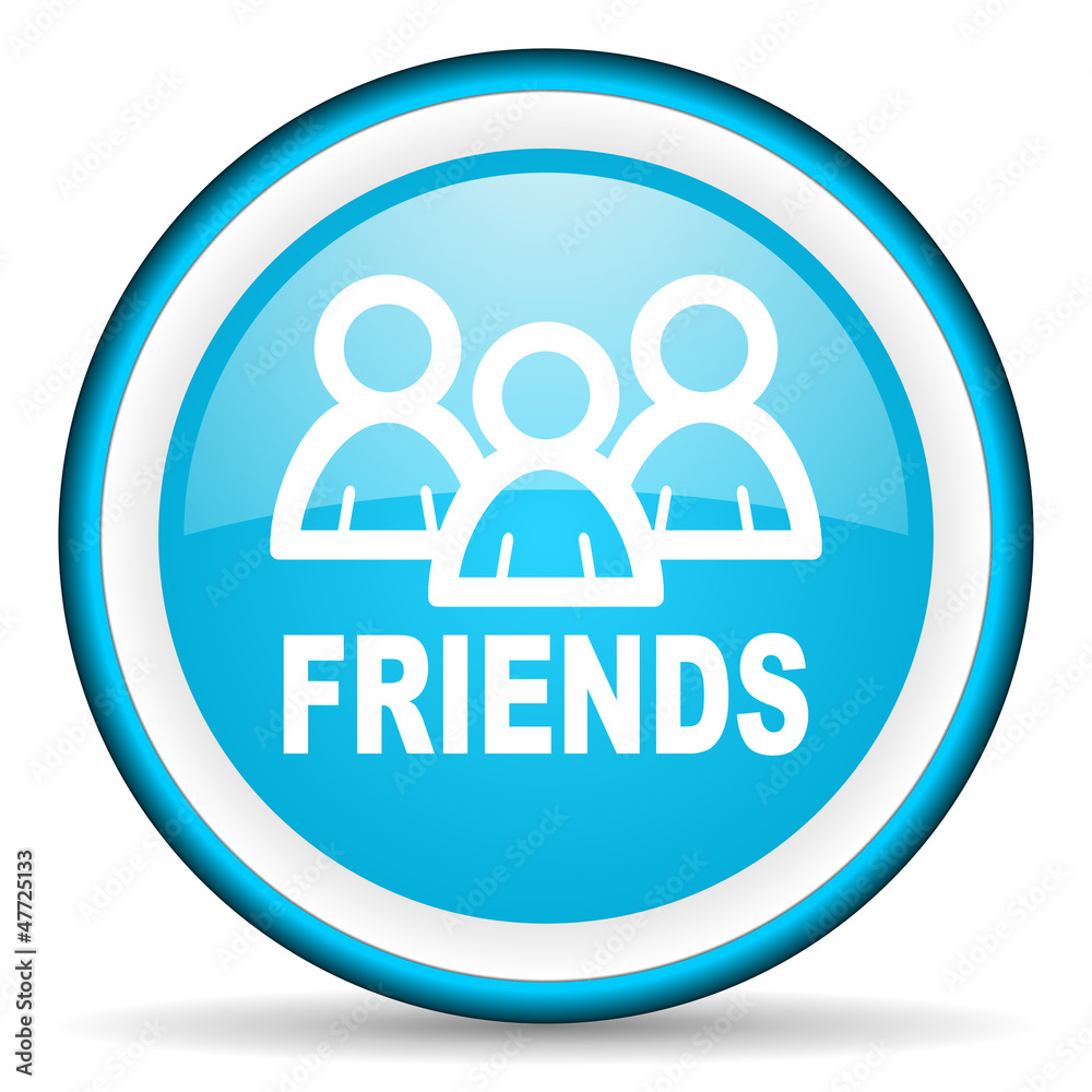 friends blue glossy icon on white background friends blue glossy icon on white background