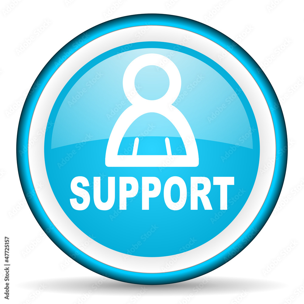 support blue glossy icon on white background
