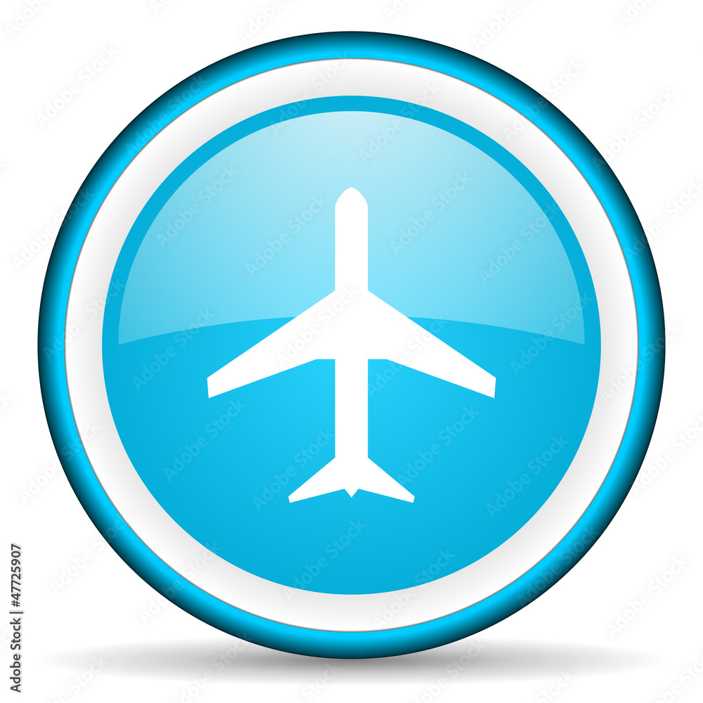 airplane blue glossy icon on white background airplane blue glossy icon on white background