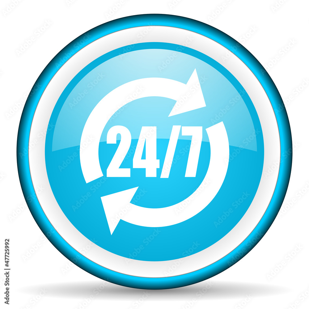 24/7 service blue glossy icon on white background 24/7 service blue glossy icon on white background