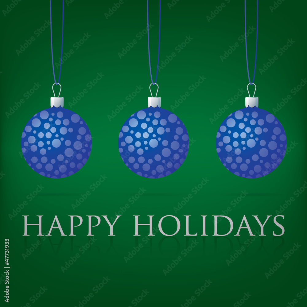 Bright green Happy Holidays bauble card in vector format.