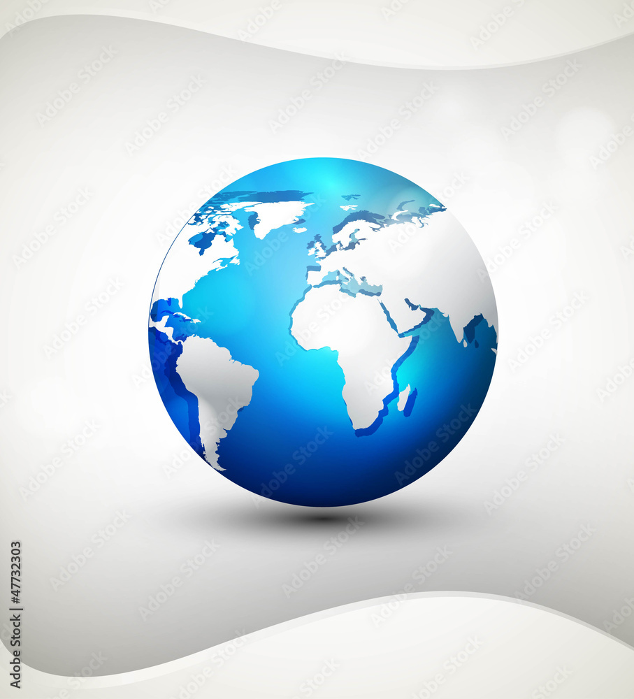 Shiny Globe icon blue colorful shadows and white map vector illu