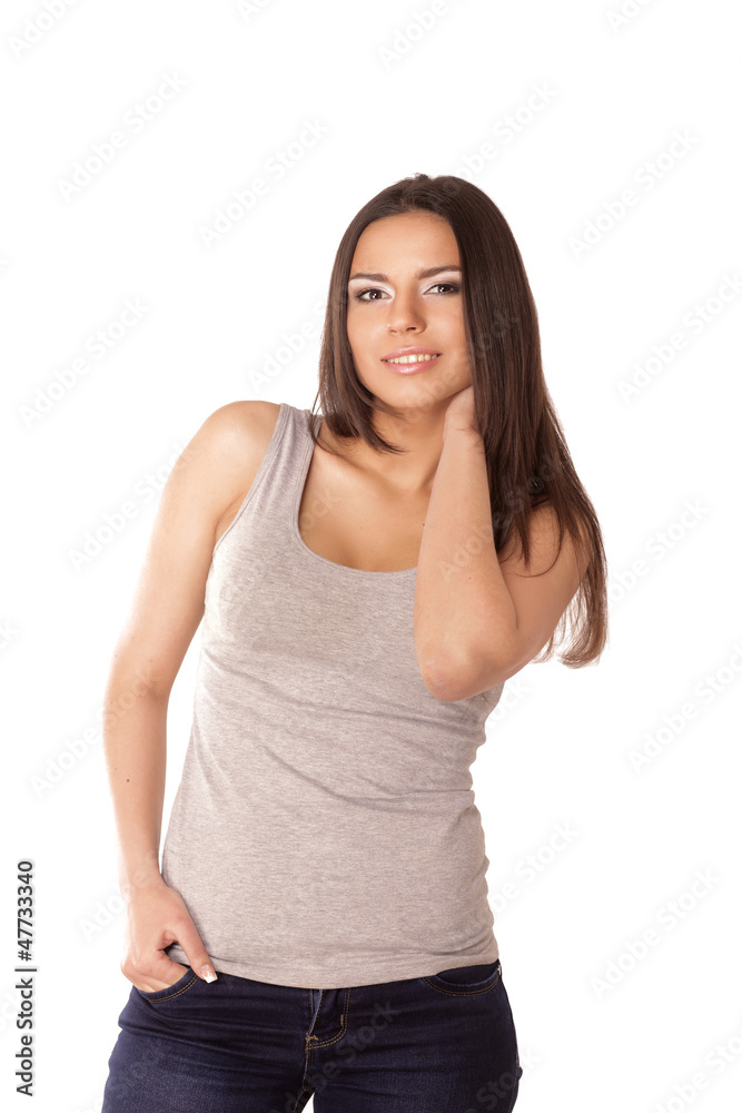Young woman standing isolated on white background Young woman standing isolated on white background