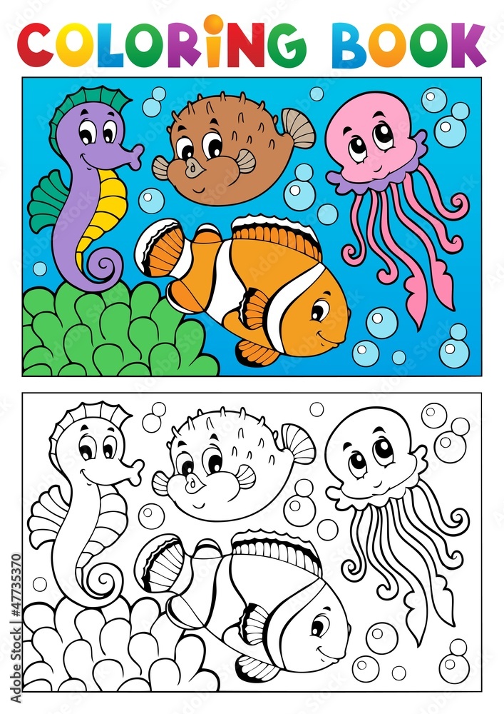 Fototapeta premium Coloring book with marine animals 4