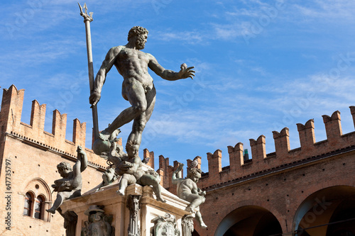 Canvastavla Statue of Neptune on Piazza del Nettuno in Bologna