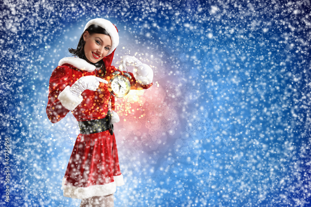 Fototapeta premium christmas girl in santa hat