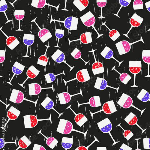 grunge seamless pattern with wineglasses