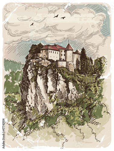 Vector drawing of a Bled castle in Slovenia