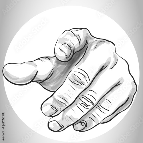 hand pointing finger at viewer watercolor