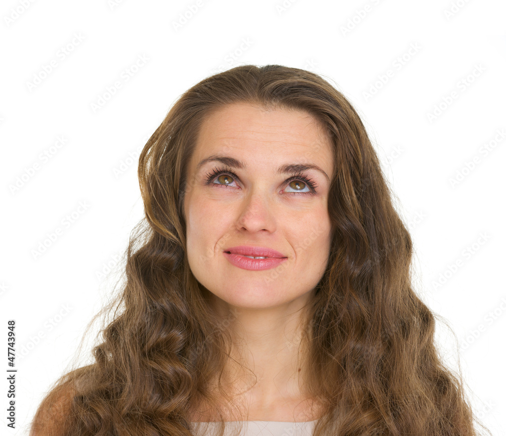 Portrait of woman with gorgeous hairs looking up Portrait of woman with gorgeous hairs looking up