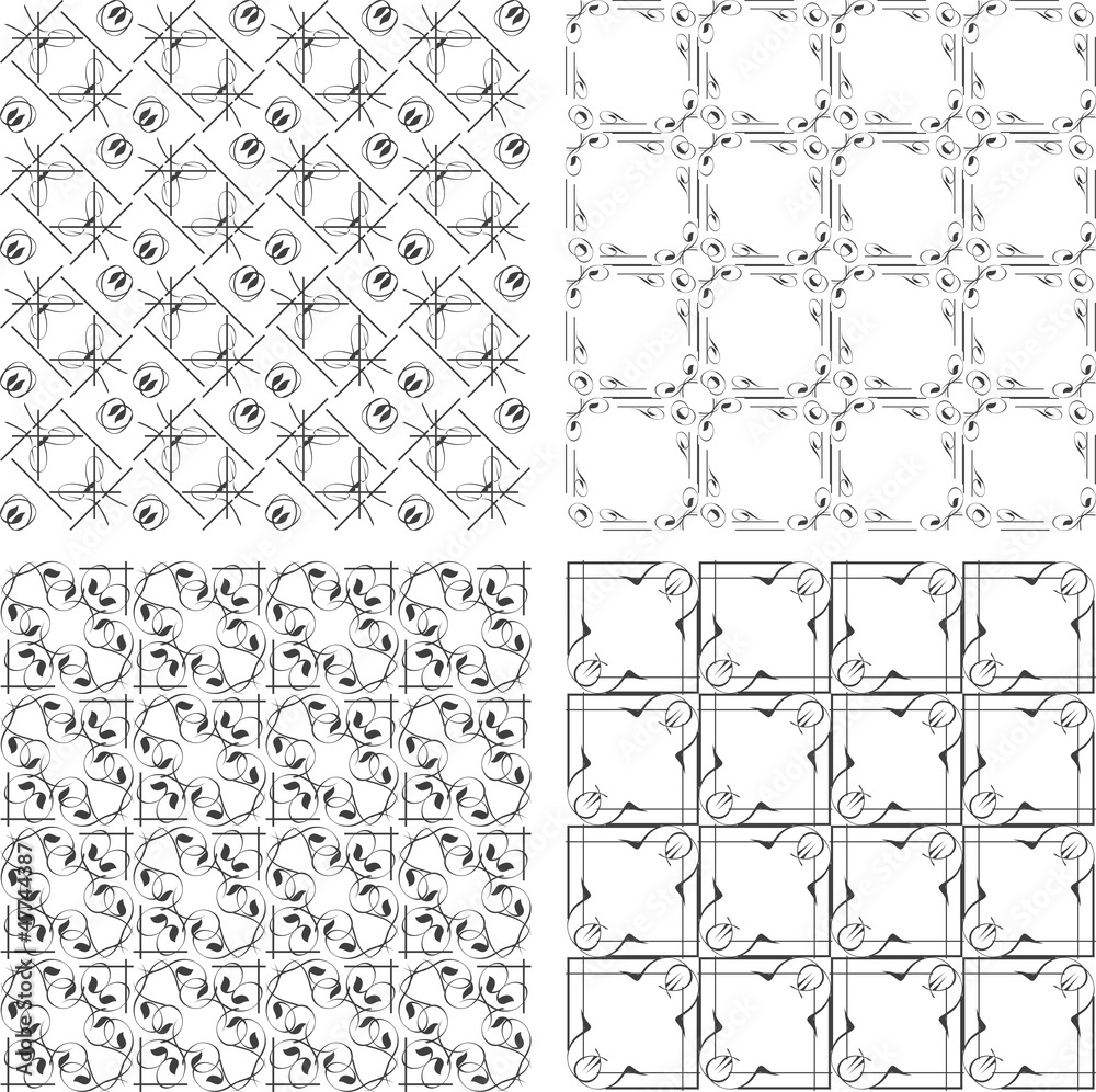 Set of monochrome geometric seamless patterns background