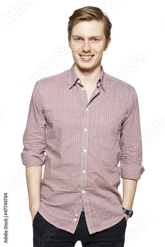 Young man against a white background