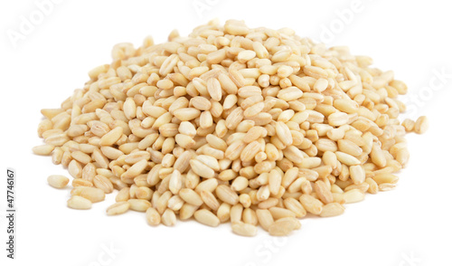 Heap of wheat on white background from above