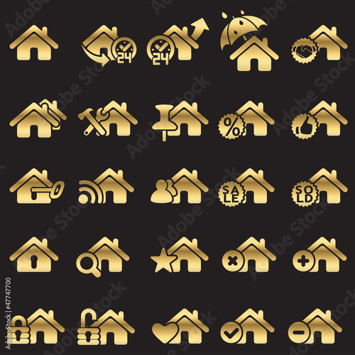 Set of home icons - golden line