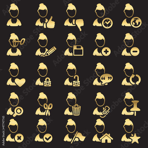 Set of avatar icons - golden line