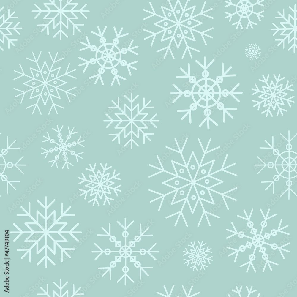 White snowflakes on a blue background