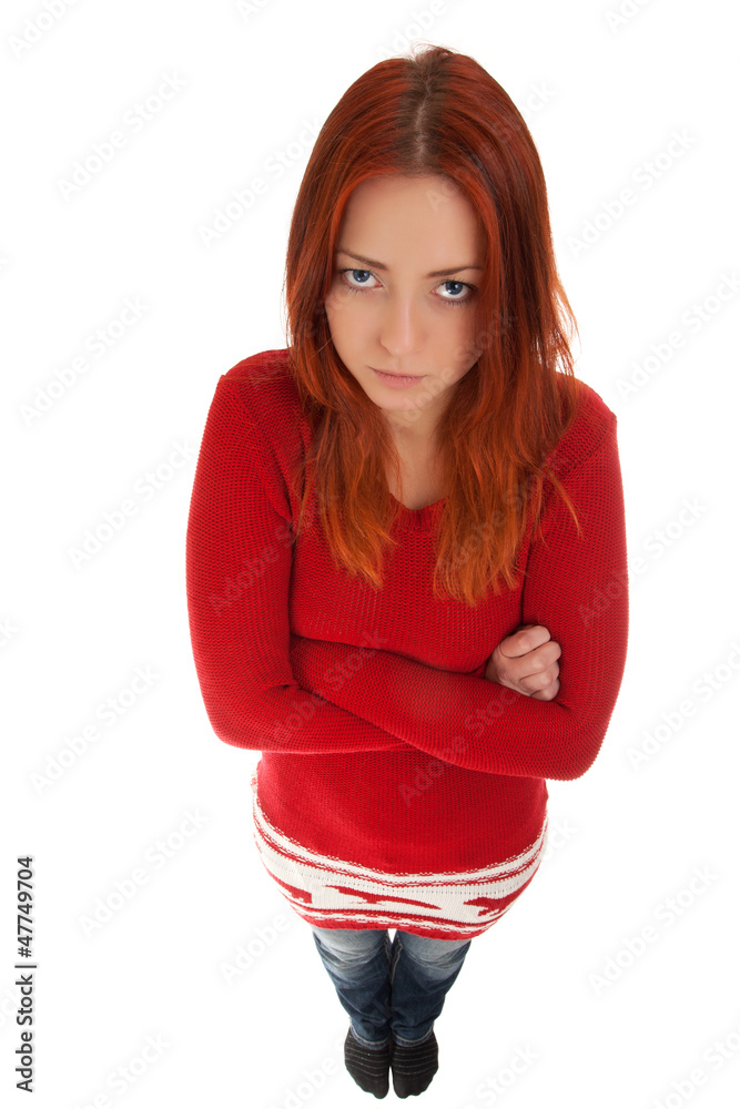 Funny portrait of young angry woman