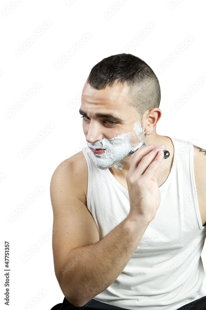 young man shaving young man shaving