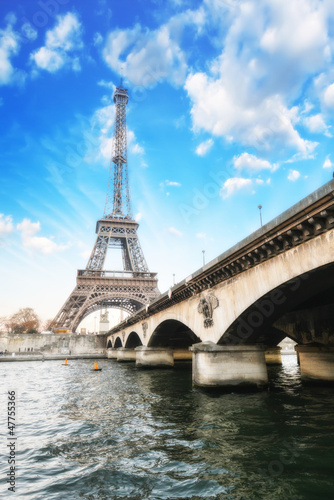 Paris - Beautiful view of Eiffel Tower and Iena Bridge