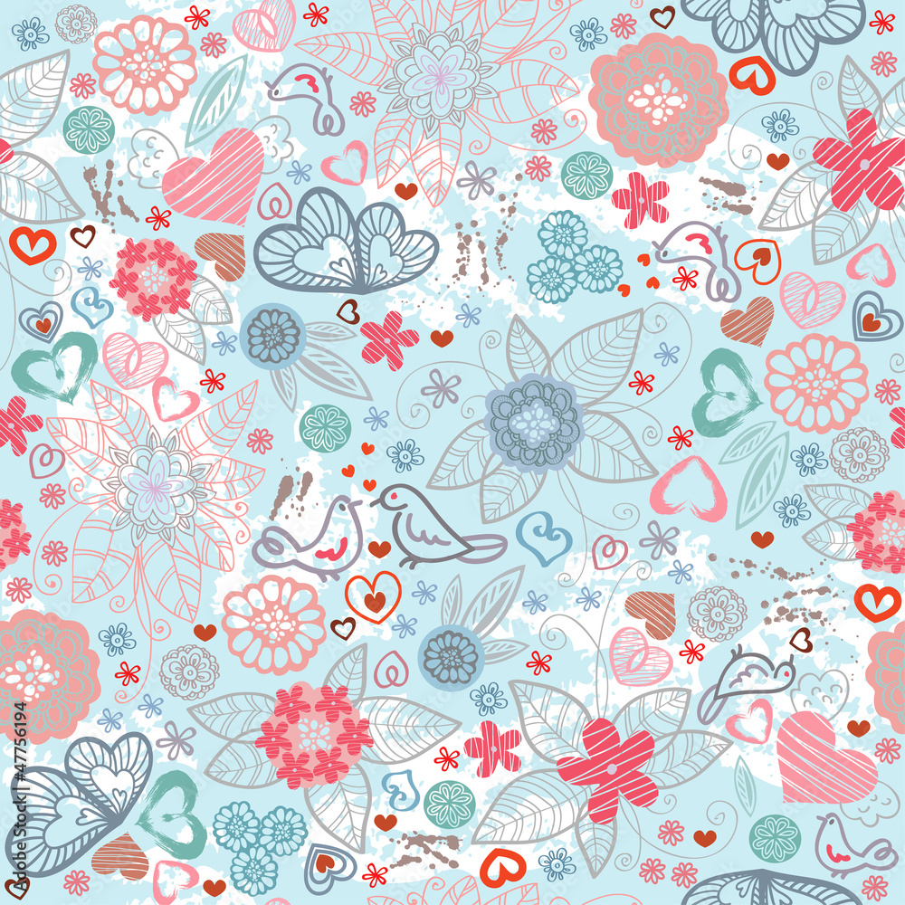 Valentines-day pattern with hearts and flowers
