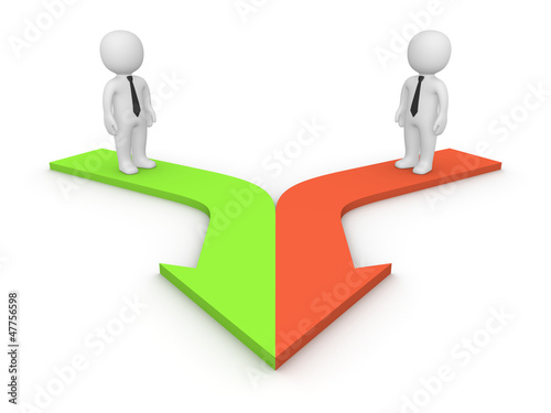 3d people standing on merging arrows