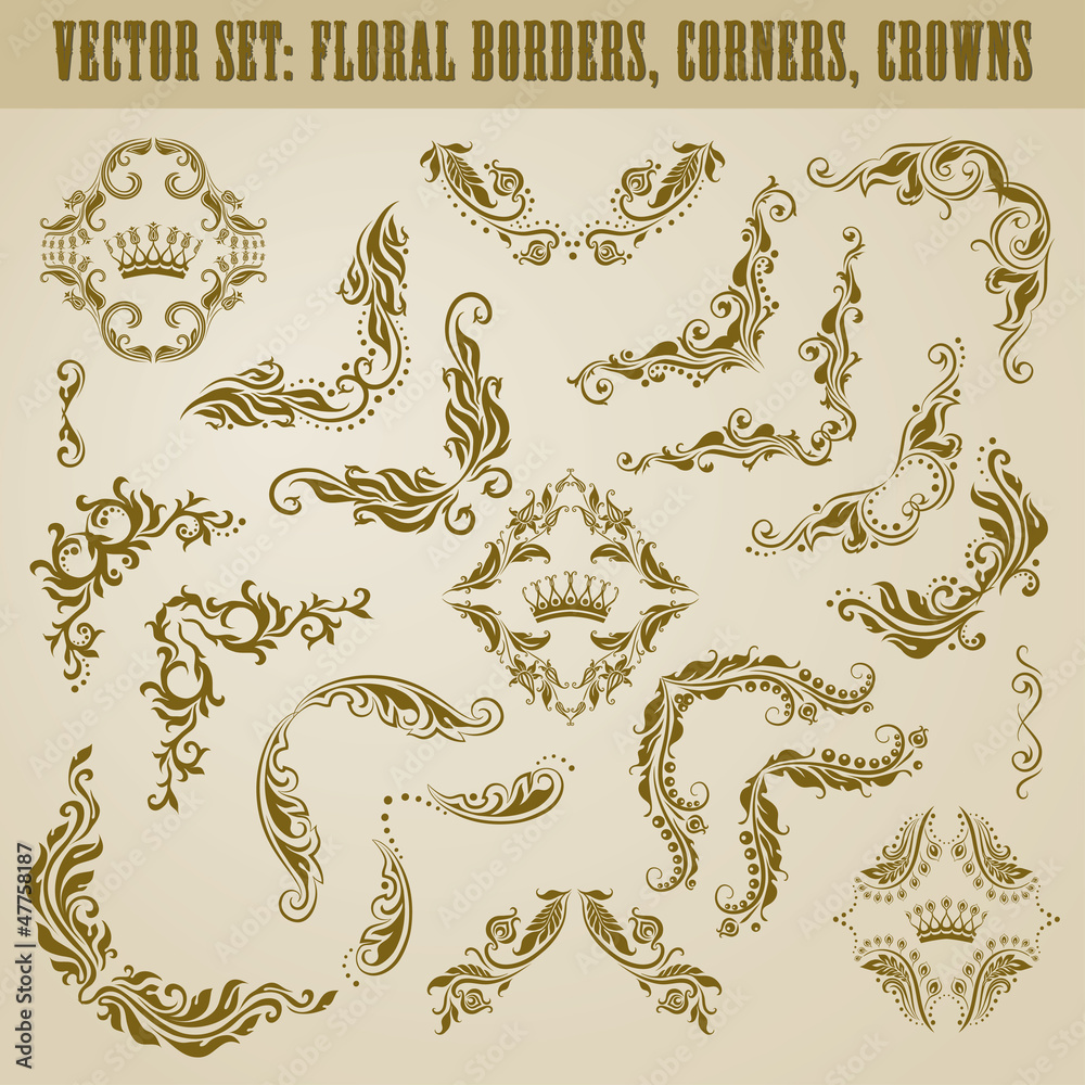 Set of vector damask ornaments. Set of vector damask ornaments.