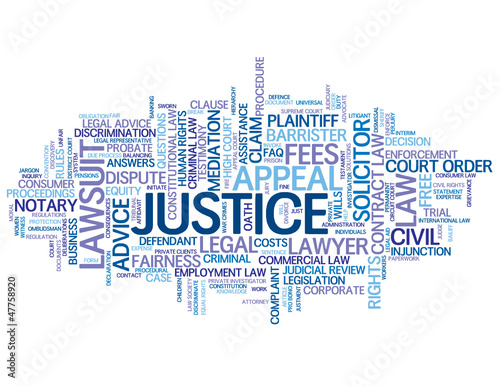 JUSTICE Tag Cloud (law court judge trial tribunal advice rights)