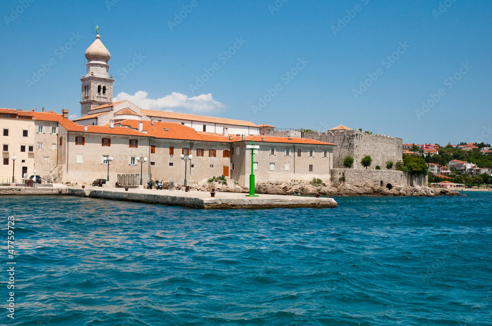 Croatia -  Panoramic view of Krk old town port from the sea