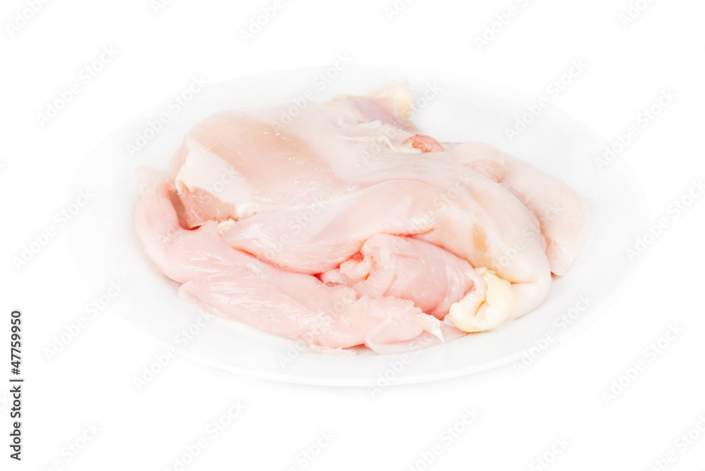 chicken meat sliced in plate isolated on white background chicken meat sliced in plate isolated on white background