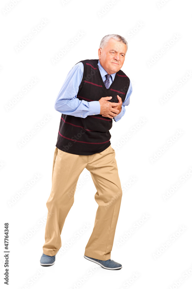 Full length portrait of a mature man having a heart attack Full length portrait of a mature man having a heart attack