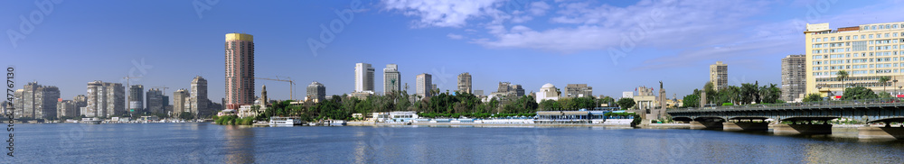 Panorama on Cairo, seafront of Nile River.