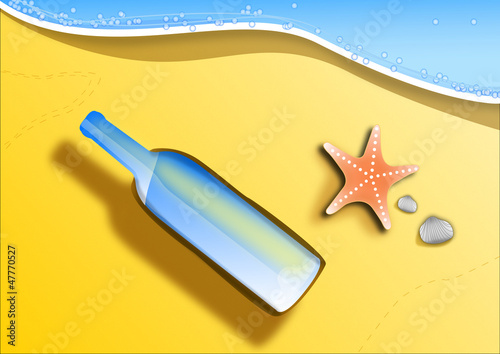 Bottiglia con messaggio su spiaggia vector