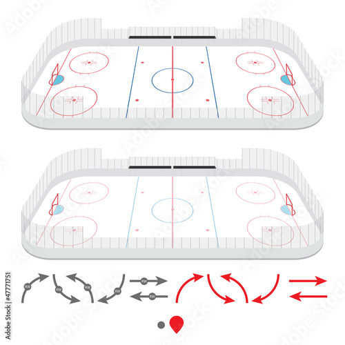 Isometric ice hockey rink with set of training elements