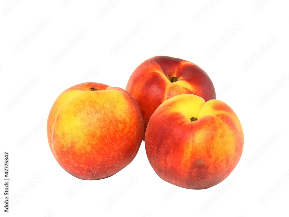 Three peaches on white.Isolated Three peaches on white.Isolated