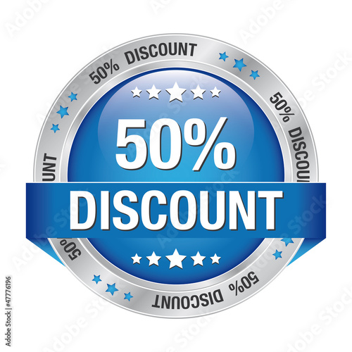 50 discount blue silver button isolated background