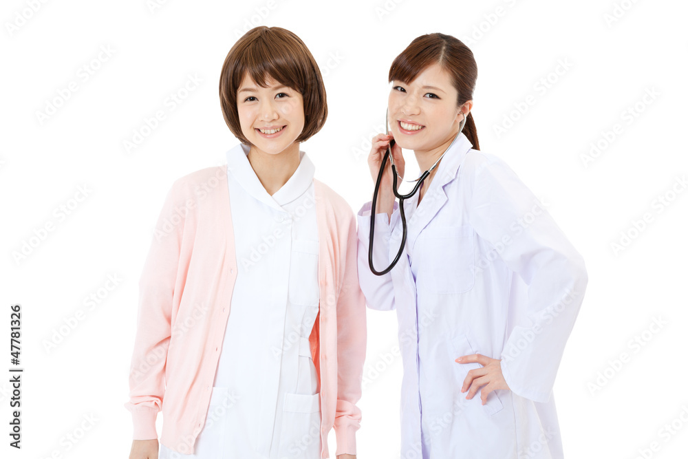 Beautiful young hospital staff on white background Beautiful young hospital staff on white background